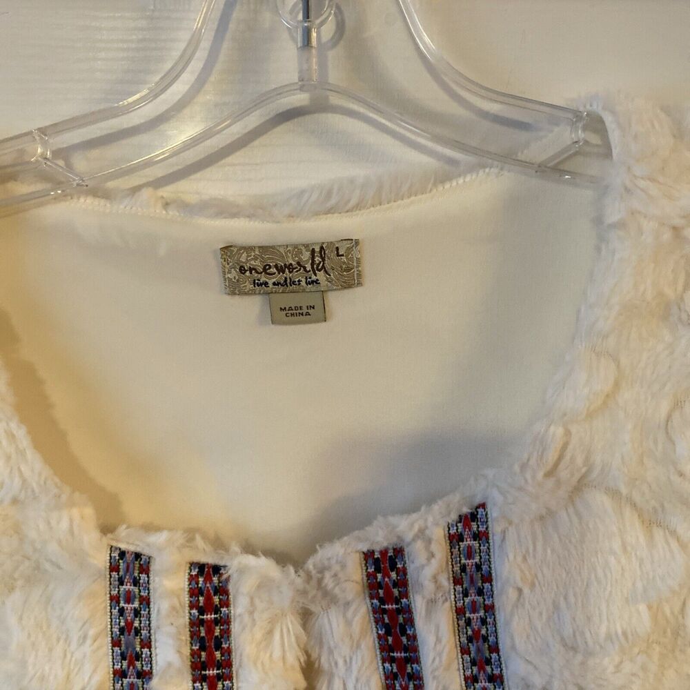 Oneworld Women’s Faux Fur Vest Size Large Bohemian Hippie Boho Ribbon - Picture 2 of 10